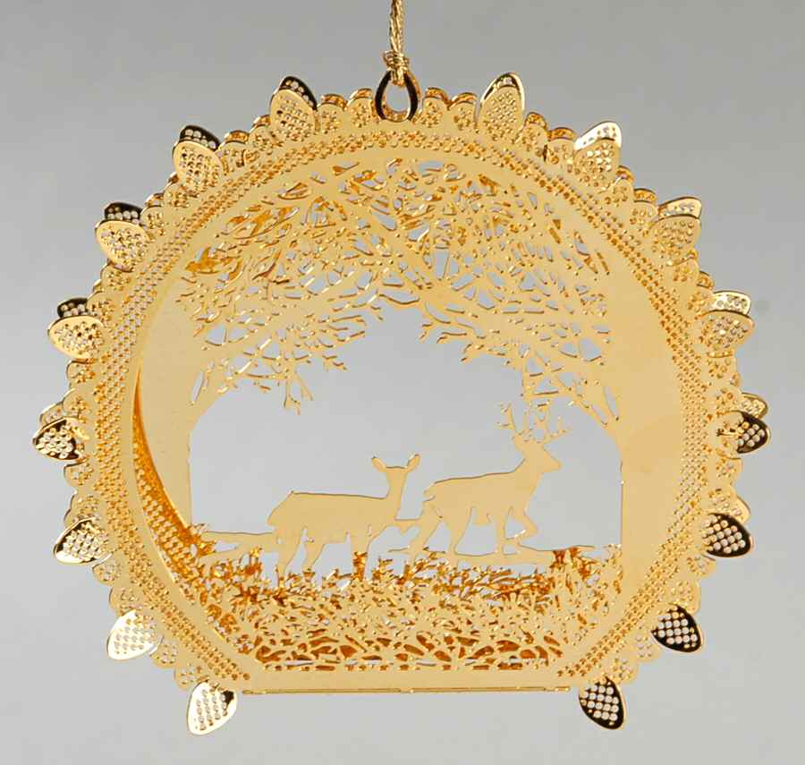 2000 Gold Christmas Ornament Collection Deer In The Woods - No Box by Danbury Mint-1