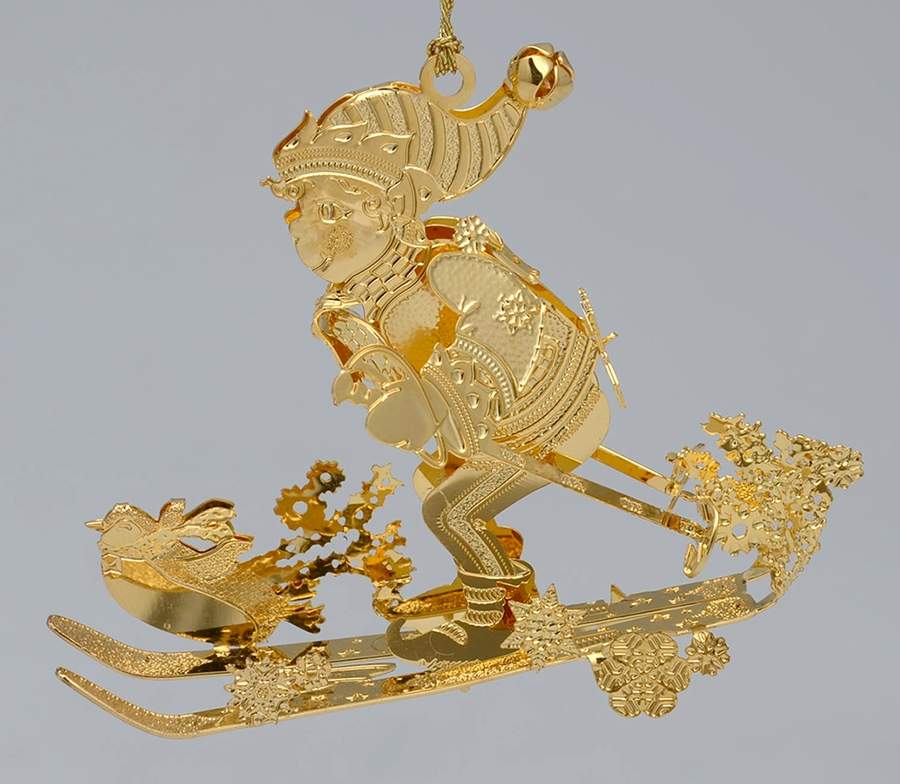 2002 Gold Christmas Ornament Collection Skier's Delight - Boxed by Danbury Mint-1