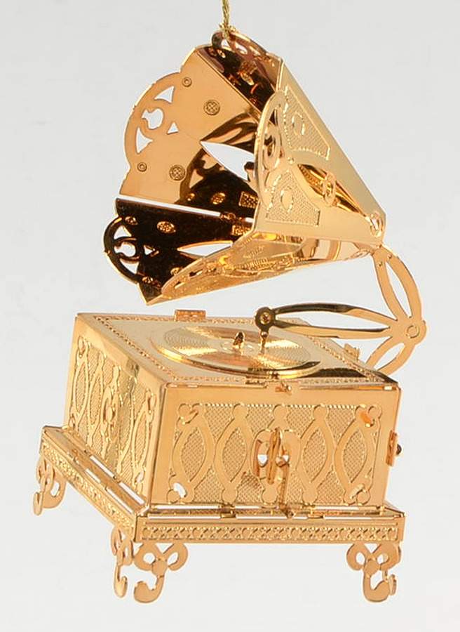 1997 Gold Christmas Ornament Collection Phonograph - Boxed by Danbury Mint-1