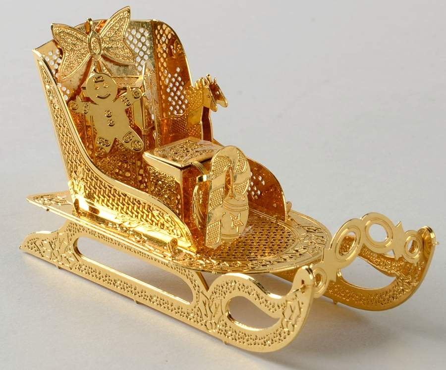 1998 Gold Christmas Ornament Collection Old-Fashioned Sled - Boxed by Danbury Mint-1