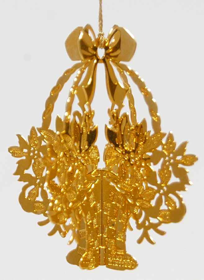 1987 Gold Christmas Ornament Collection Poinsettia Basket - Boxed by Danbury Mint-1