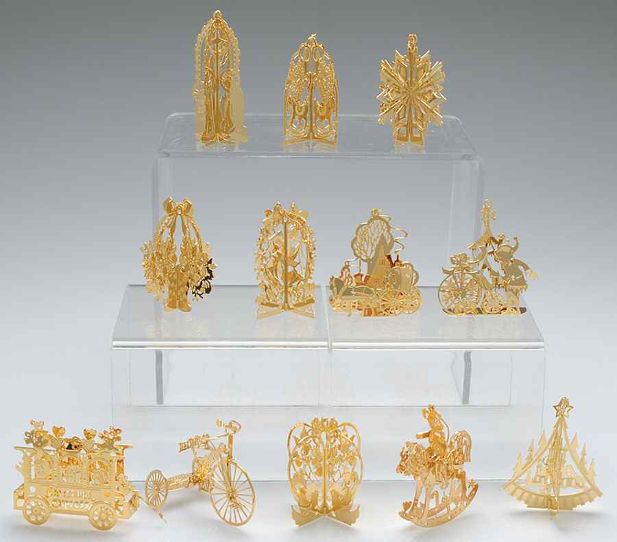 1987 Gold Christmas Ornament Collection Set Of 12 - No Box by Danbury Mint-1