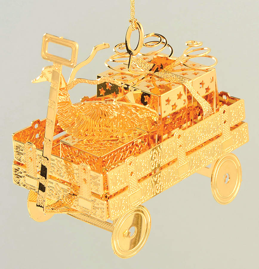 2001 Gold Christmas Ornament Collection Yuletide Wagon - No Box by Danbury Mint-1