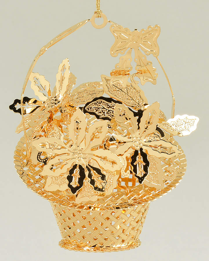 1999 Gold Christmas Ornament Collection Poinsettia Basket - No Box by Danbury Mint-1