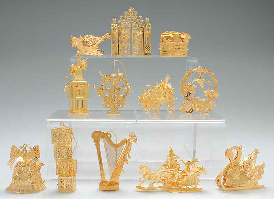1999 Gold Christmas Ornament Collection Boxed Set Of 12 - Boxed by Danbury Mint-1