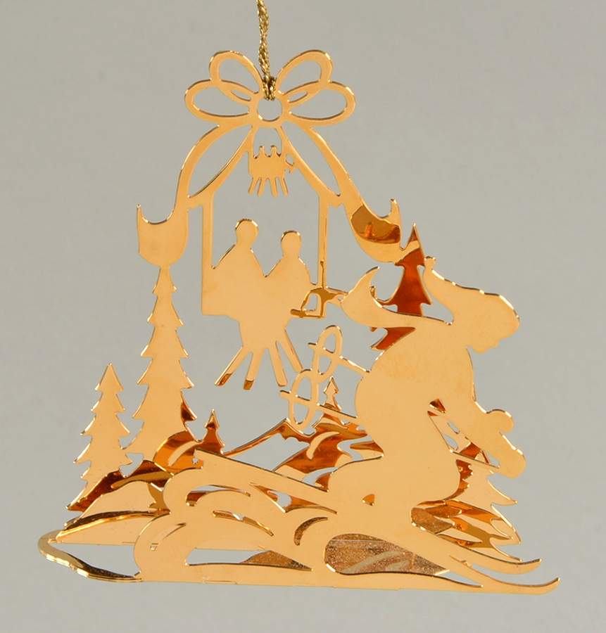 1985 Gold Christmas Ornament Collection Skiing - No Box by Danbury Mint-1