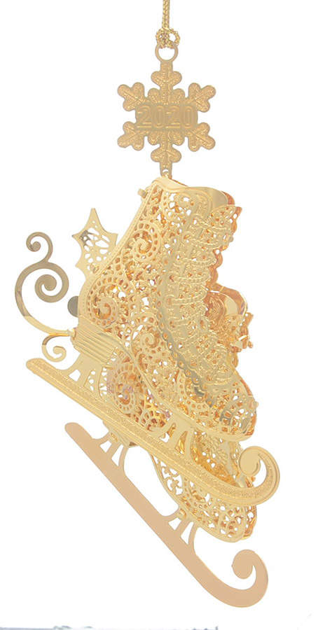 Annual Gold Christmas Ornaments Ice Skates - No Box by Danbury Mint-1