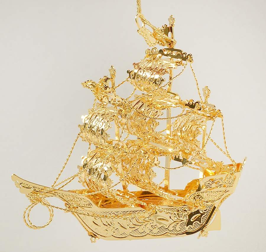 Annual Gold Christmas Ornaments Clipper Ship - No Box by Danbury Mint-1