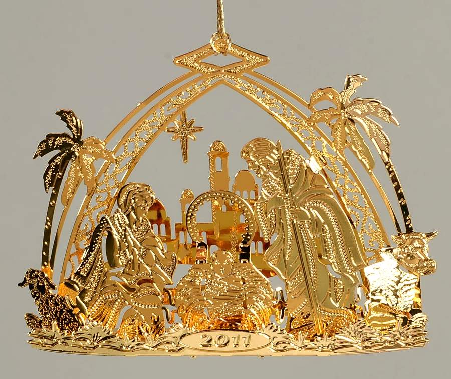 Annual Gold Christmas Ornaments Away In A Manger - No Box by Danbury Mint-1