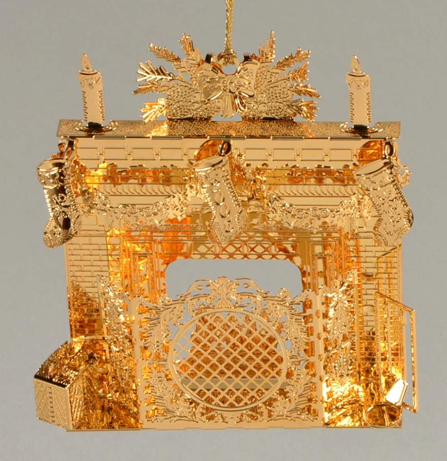 Annual Gold Christmas Ornaments Festive Fireplace - Boxed by Danbury Mint-1