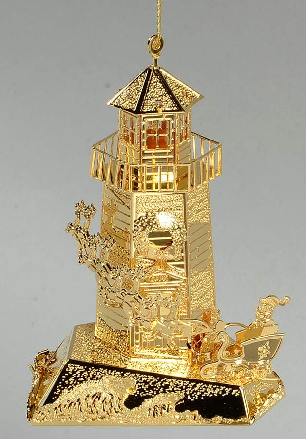 Annual Gold Christmas Ornaments North Pole Lighthouse - No Box by Danbury Mint-1