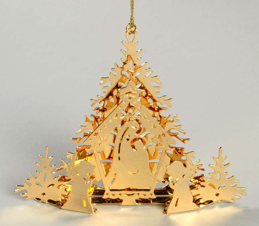Annual Gold Christmas Ornaments Manger - No Box by Danbury Mint-1