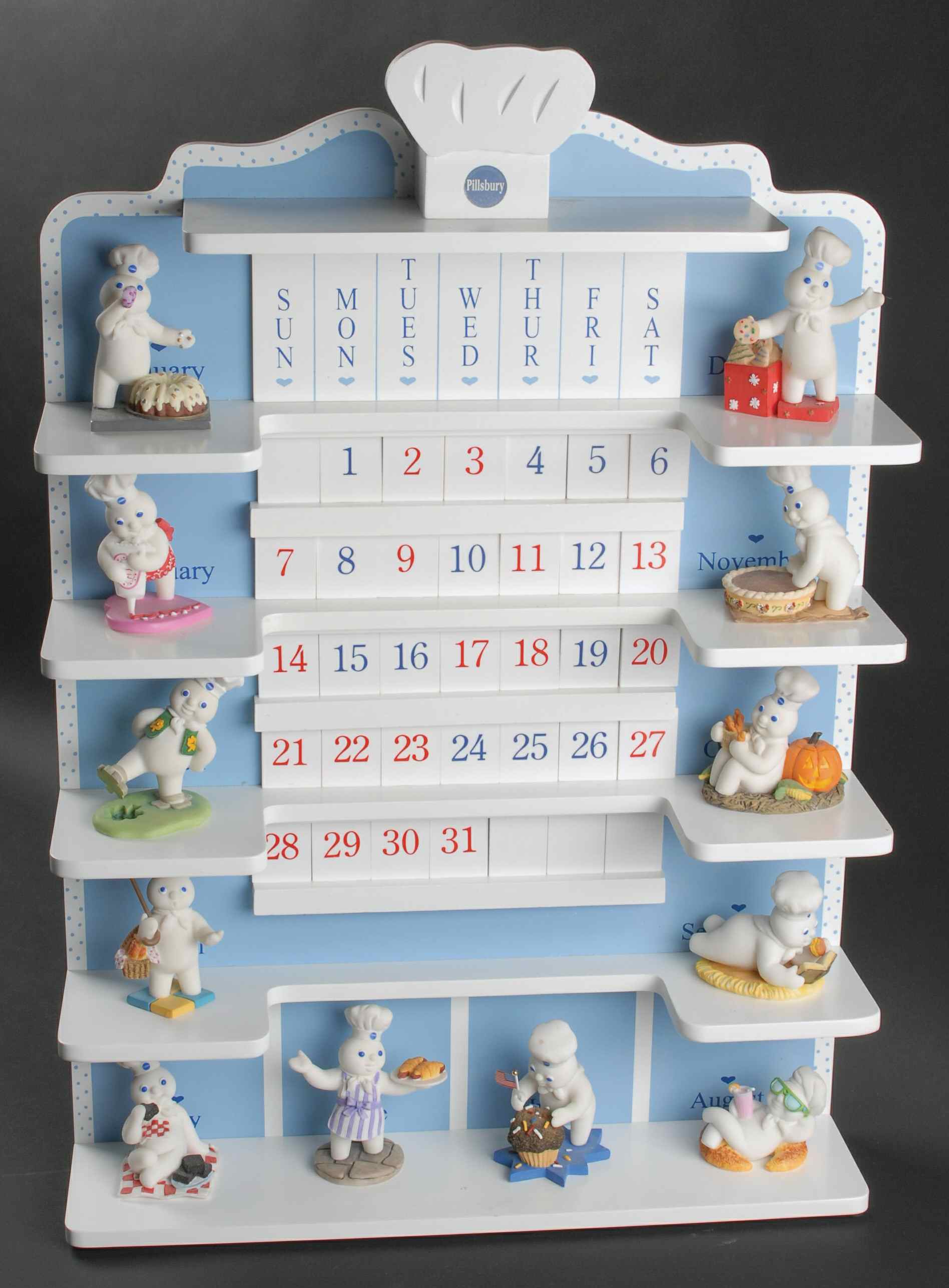Pillsbury Doughboy Calendar Set Of 12 Figures/42 Tiles & Shelf - With Box by Danbury Mint-1