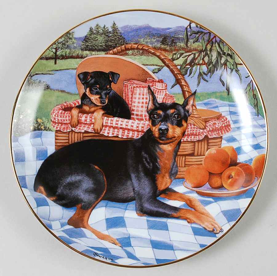 Miniature Pinschers Family Picnic - No Box by Danbury Mint-1