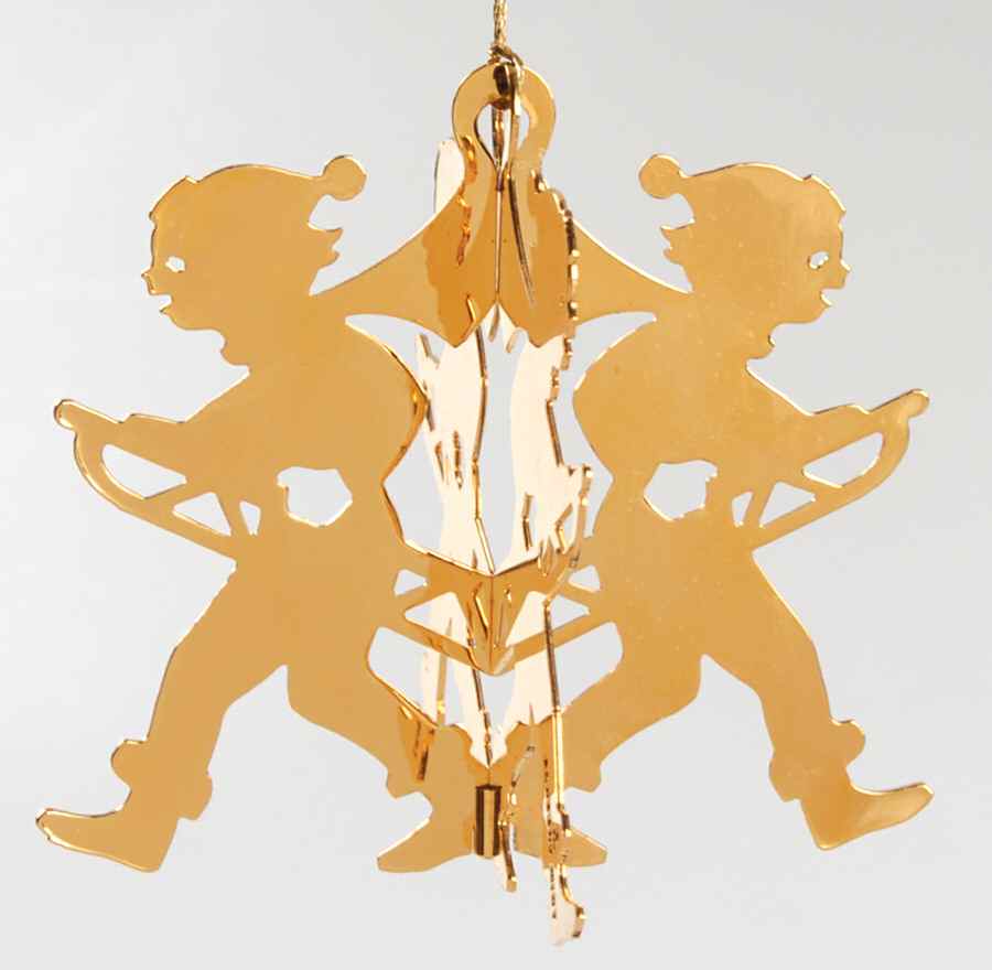 1980 Gold Christmas Ornament Collection Boy With Sled - No Box by Danbury Mint-1