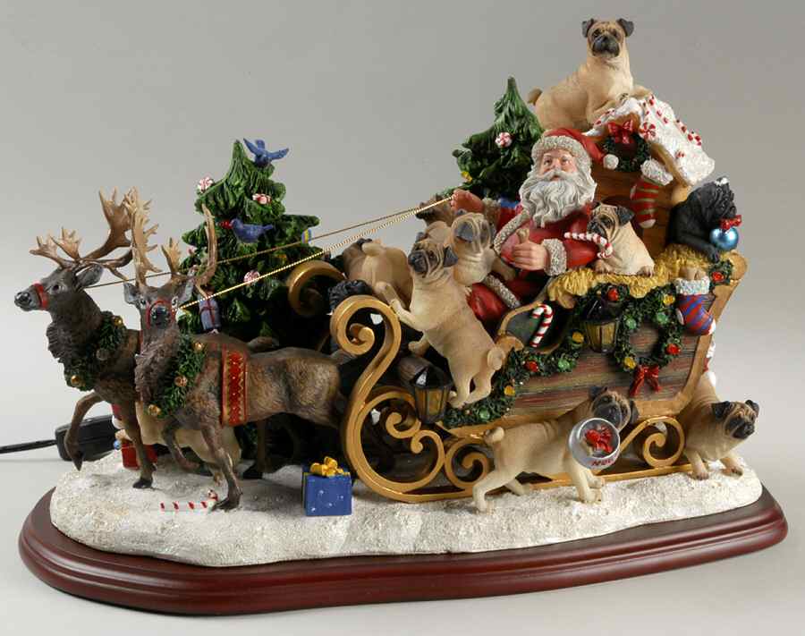 Pug Christmas Figurines Pug Christmas Sleigh - No Box by Danbury Mint-1