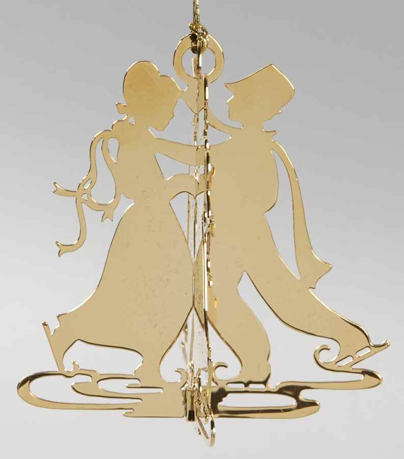 1982 Gold Christmas Ornament Collection Dancing Skaters - No Box by Danbury Mint-1
