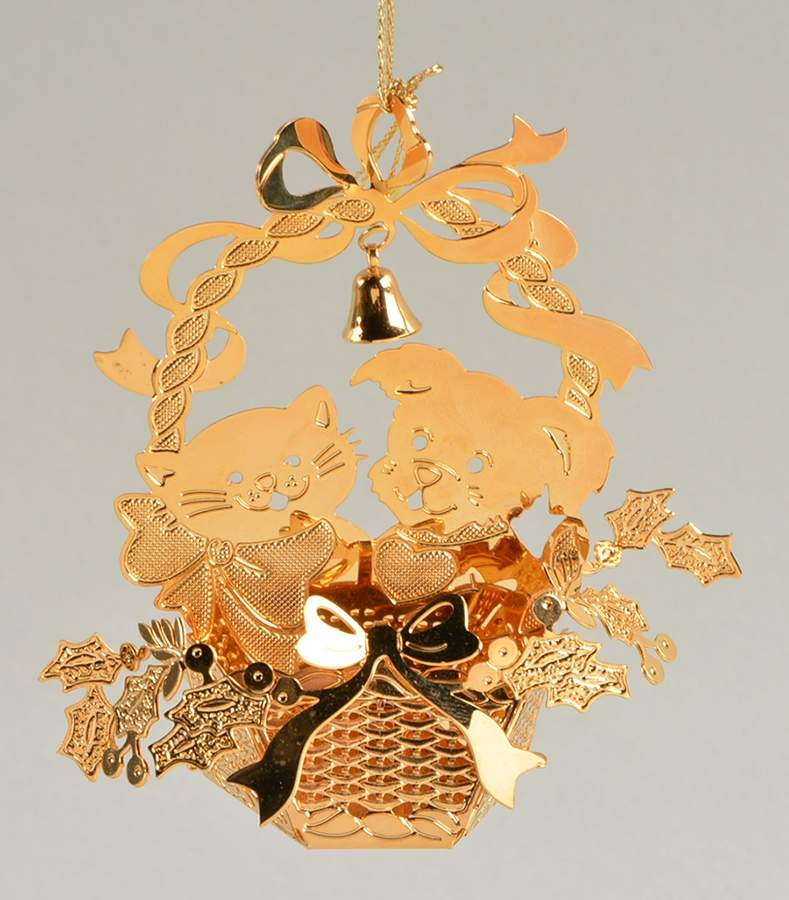 1992 Gold Christmas Ornament Collection Christmas Basket - No Box by Danbury Mint-1