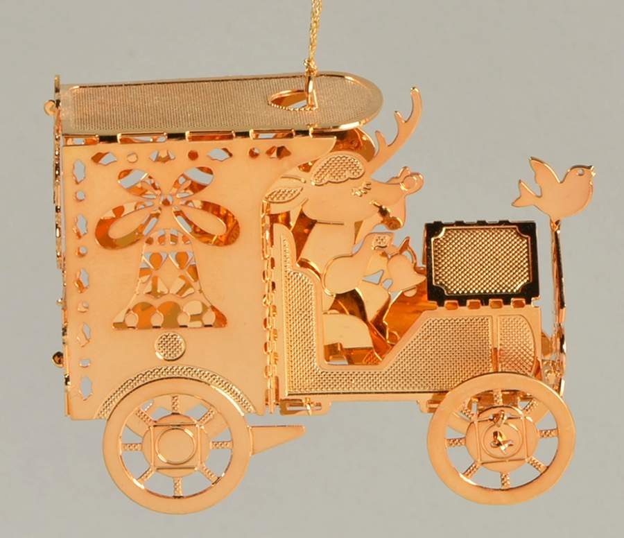 1992 Gold Christmas Ornament Collection Santa's Delivery Van - No Box by Danbury Mint-1