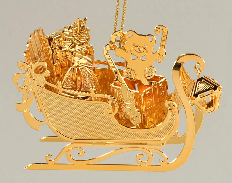 1992 Gold Christmas Ornament Collection Sleigh - No Box by Danbury Mint-1