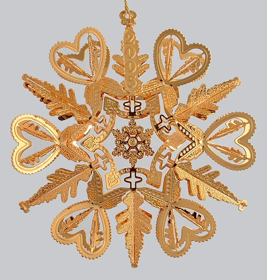 2005 Gold Christmas Ornament Collection Heart Snowflake - No Box by Danbury Mint-1