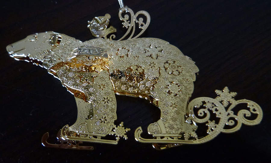 2015 Gold Christmas Ornament Collection Skating Polar Bear - No Box by Danbury Mint-1