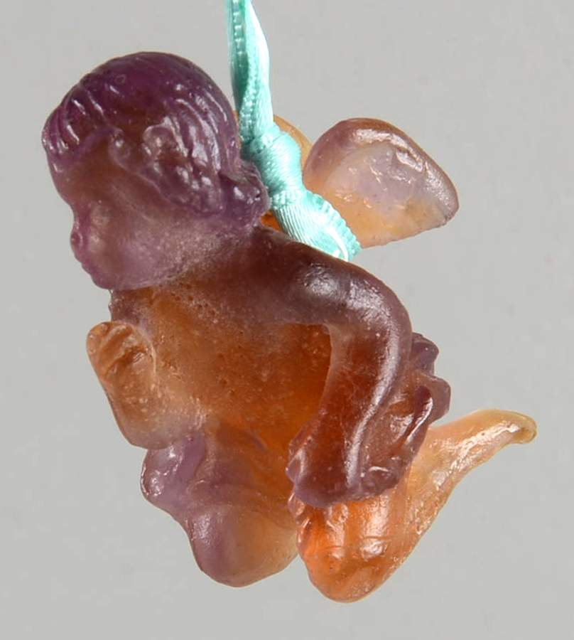 Angel Ornaments Cherub Kneeling-Purple Amber - With Box by Daum-1