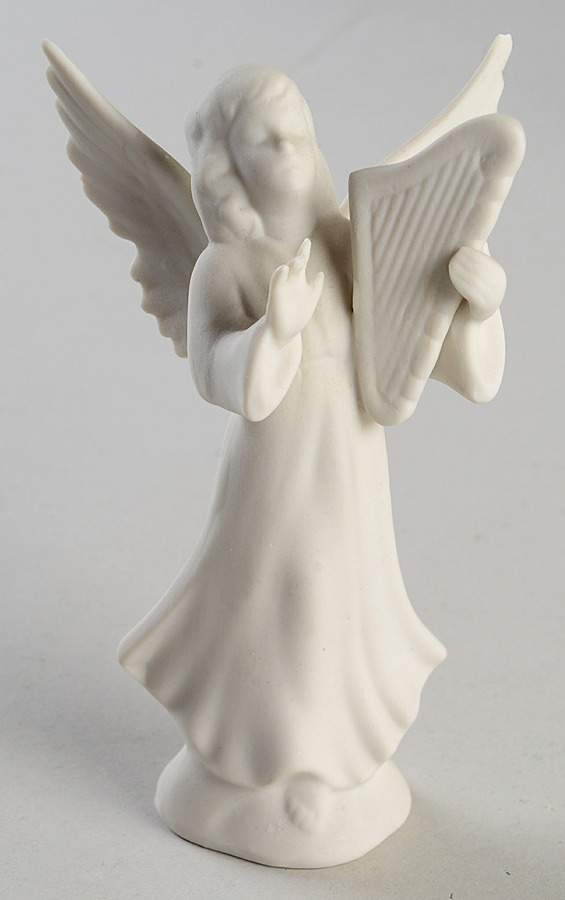Angel Musicians Bisque Angel With Harp - No Box by Dresden (German)-1