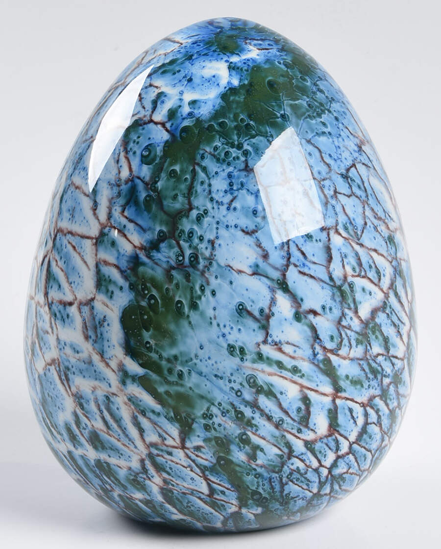 Art Glass Figurines Green And Blue Design Egg - No Box by Diamond Star Co-1