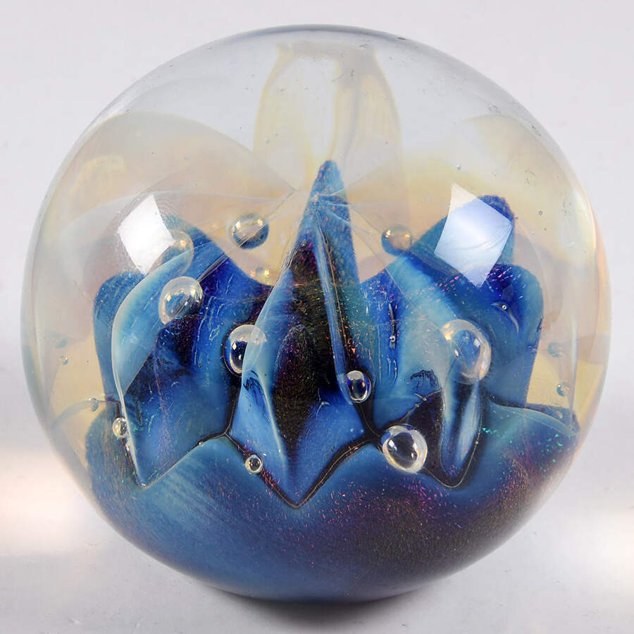 Eickholt Studios Crystal Paperweight Blue Star & Bubbles In Clear - No Box by Eickholt Studios-1