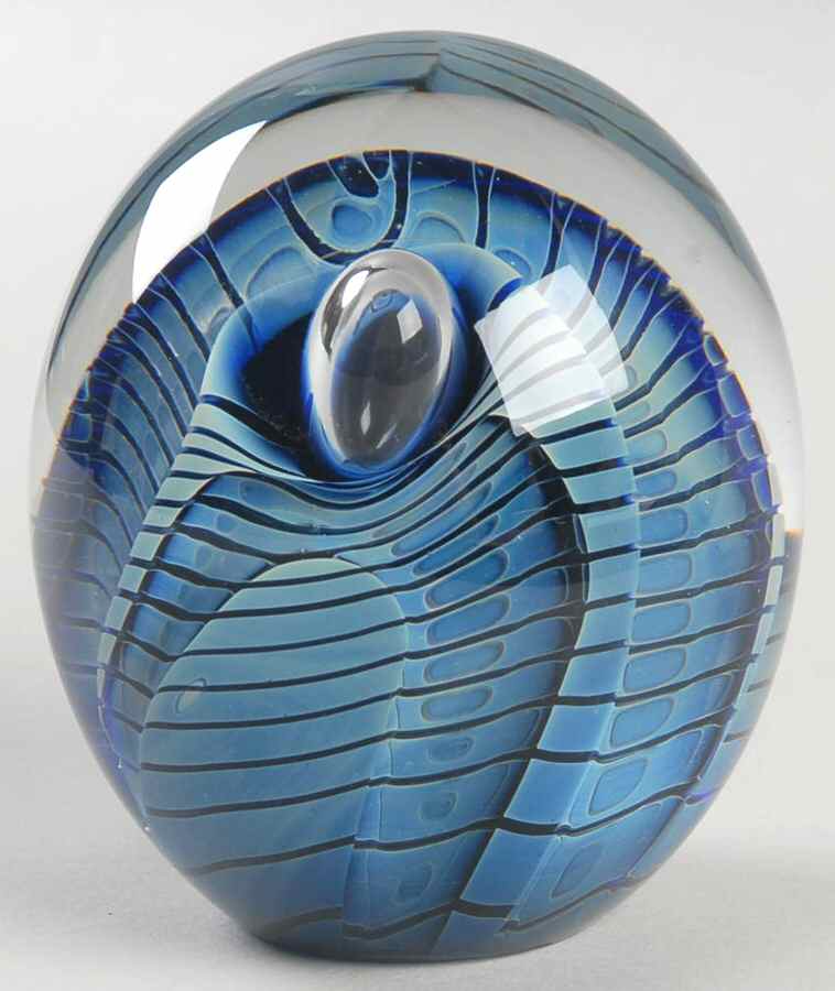 Eickholt Studios Crystal Paperweight Blue Stripe Cut Out With Bubble - Boxed by Eickholt Studios-1