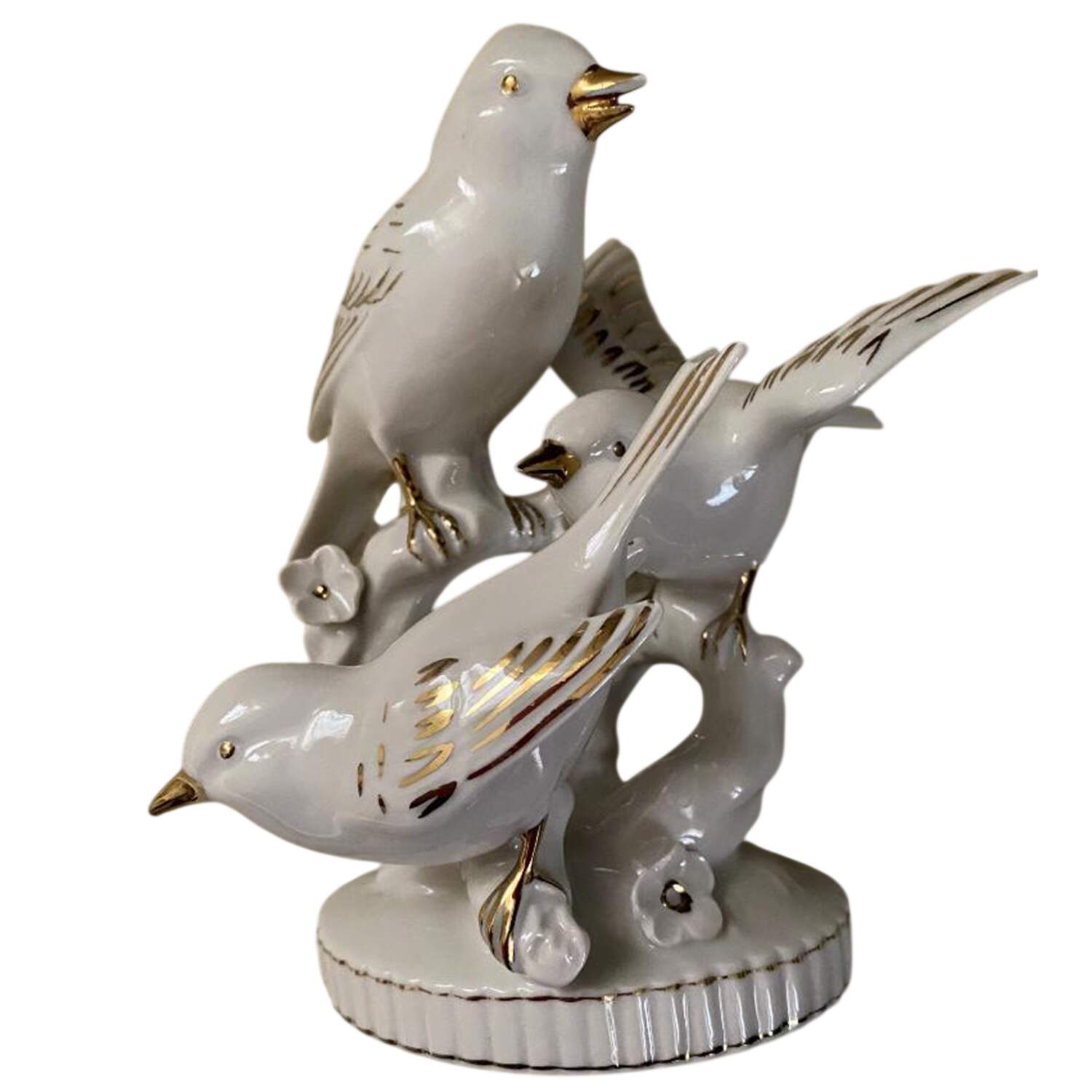 ERPhila Figurine 3 White&Gold Birds On Branch - No Box by Eberling & Reuss-1