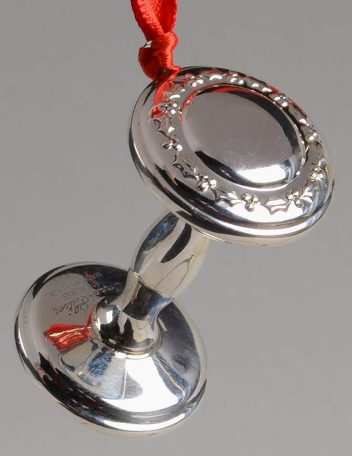 Baby's First Christmas Baby Rattle-No Date (Red Ribbon) - With Box by Empire Silver Co-1