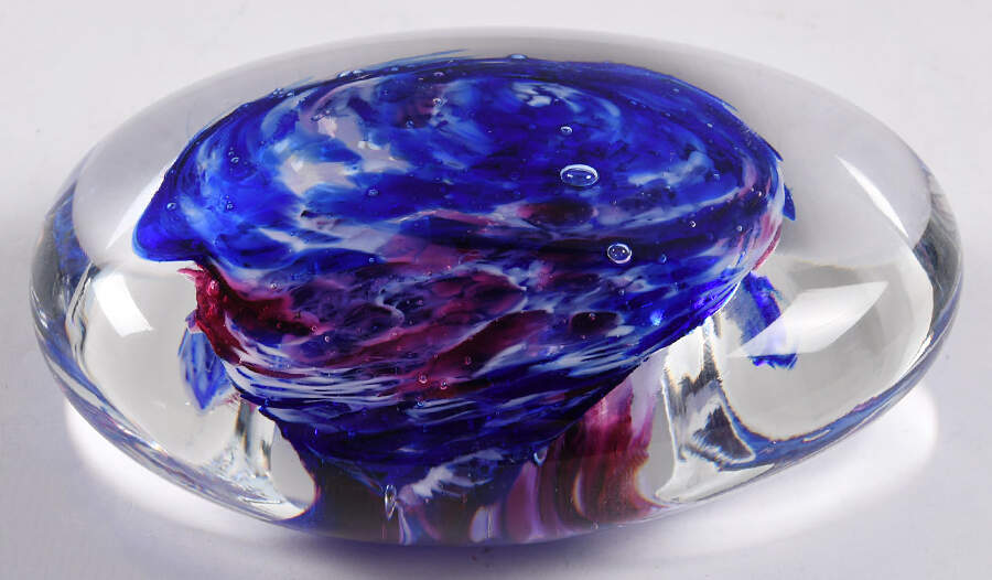 Art Glass Paperweights Dark Blue And Pink Swirl - No Box by Egermann Crystal-1