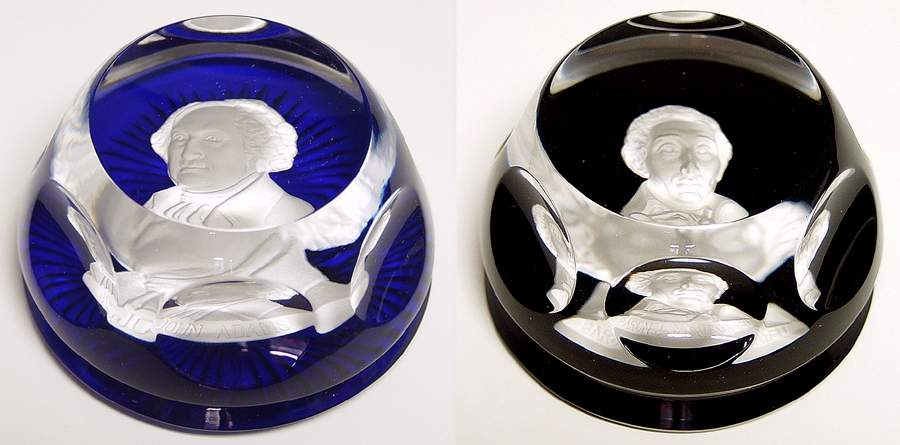 Cameos In Crystal-Bicentennial Adams & Montesquieu Set Of 2 - Boxed by Franklin Mint-1