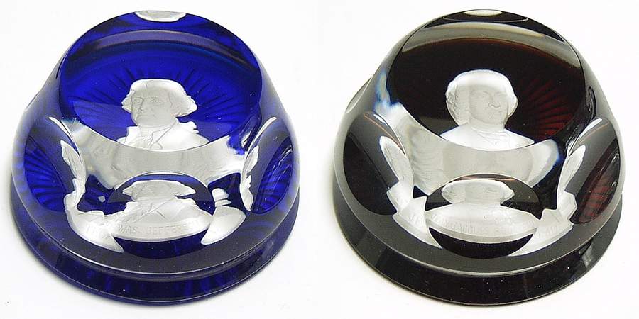 Cameos In Crystal-Bicentennial Jefferson & Rousseau Set Of 2 - Boxed by Franklin Mint-1