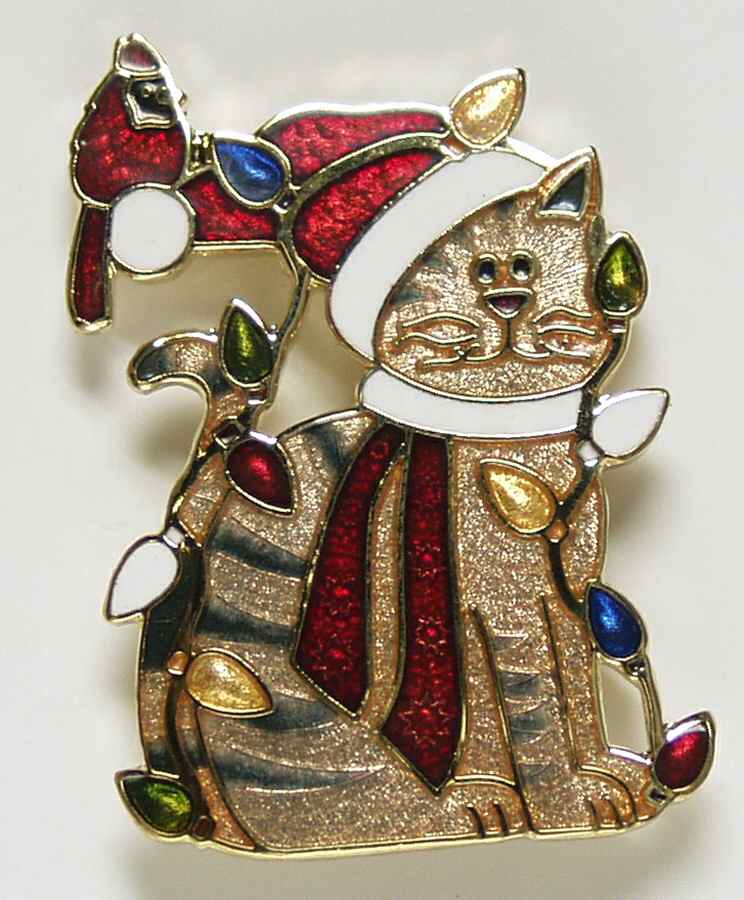 Fine Enamels Jewelry Cat & Christmas Lights-Gray - Boxed by Fine Enamels-1