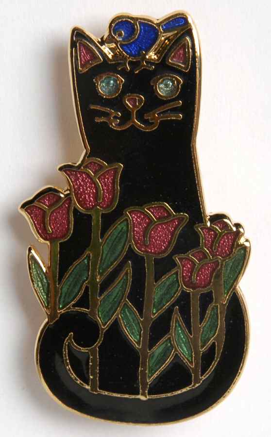 Fine Enamels Jewelry Cat With Flowers-Black - No Box by Fine Enamels-1