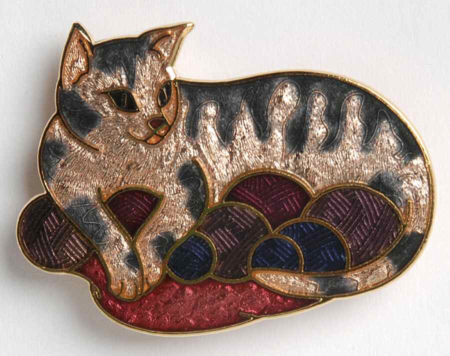 Fine Enamels Jewelry Cat With Yarn-Gray - No Box by Fine Enamels-1
