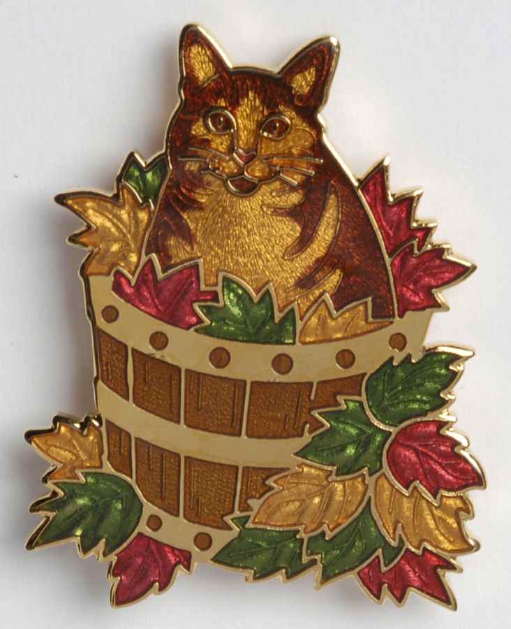 Fine Enamels Jewelry Cat In Basket Of Leaves-Ginger - No Box by Fine Enamels-1