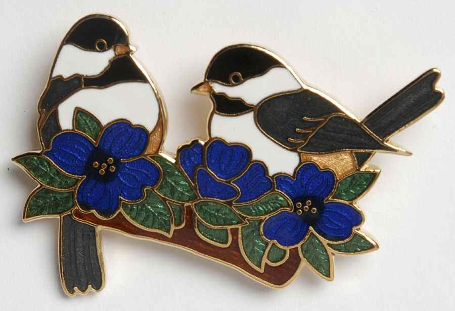 Fine Enamels Jewelry Chickadees With Blue Flowers - No Box by Fine Enamels-1