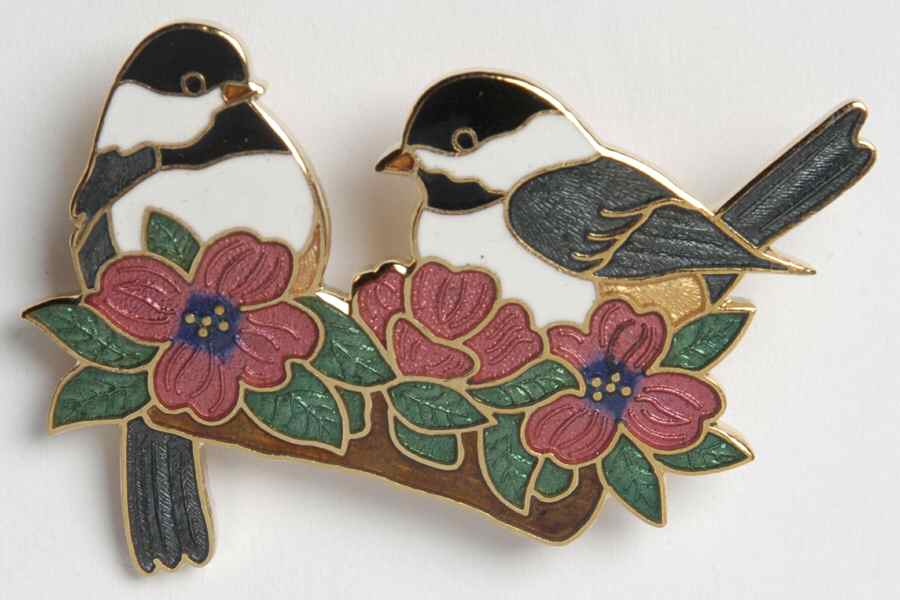 Fine Enamels Jewelry Chickadees With Pink Flowers - No Box by Fine Enamels-1