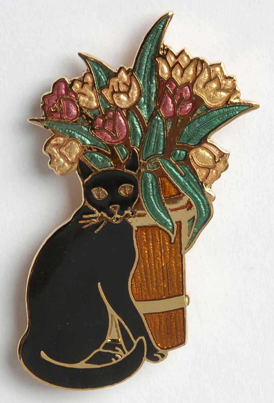 Fine Enamels Jewelry Siamese Cat With Flowers-Brown - No Box by Fine Enamels-1