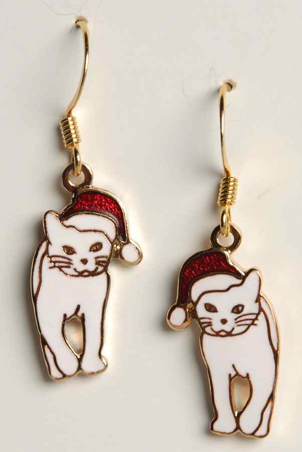 Fine Enamels Jewelry White Cat In Santa Hat - No Box by Fine Enamels-1