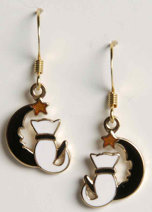 Fine Enamels Jewelry White Cat On Moon - No Box by Fine Enamels-1