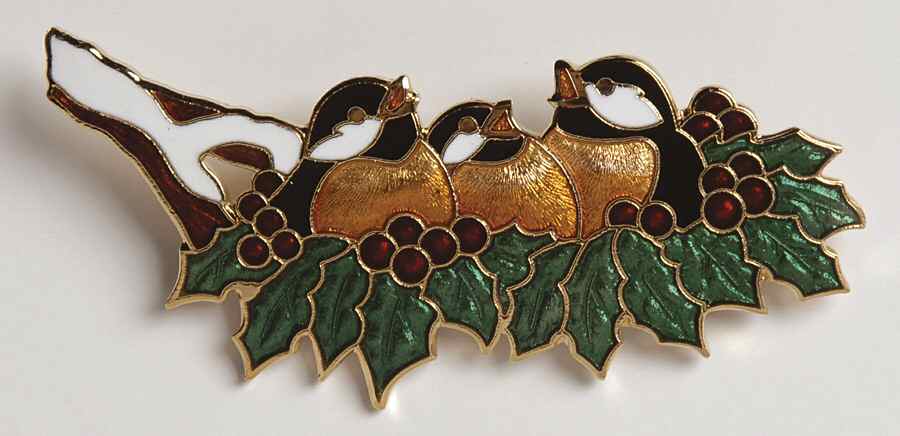 Fine Enamels Jewelry Chickadees In Holly - No Box by Fine Enamels-1