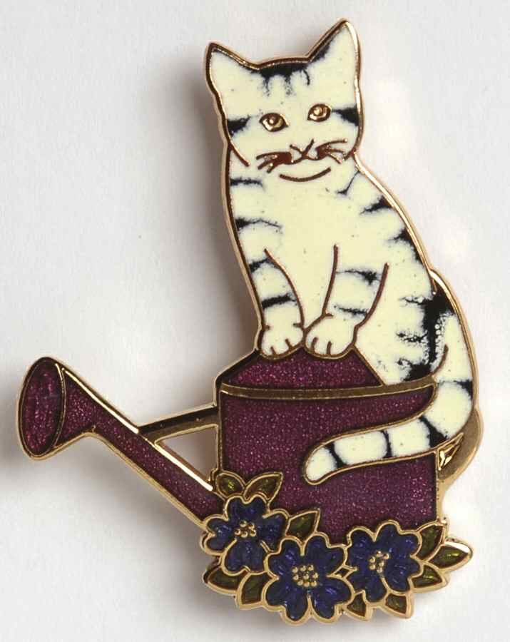 Fine Enamels Jewelry Cat With Watering Can-Black & White - No Box by Fine Enamels-1