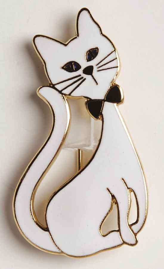 Fine Enamels Jewelry Cat With Bowtie-White - No Box by Fine Enamels-1