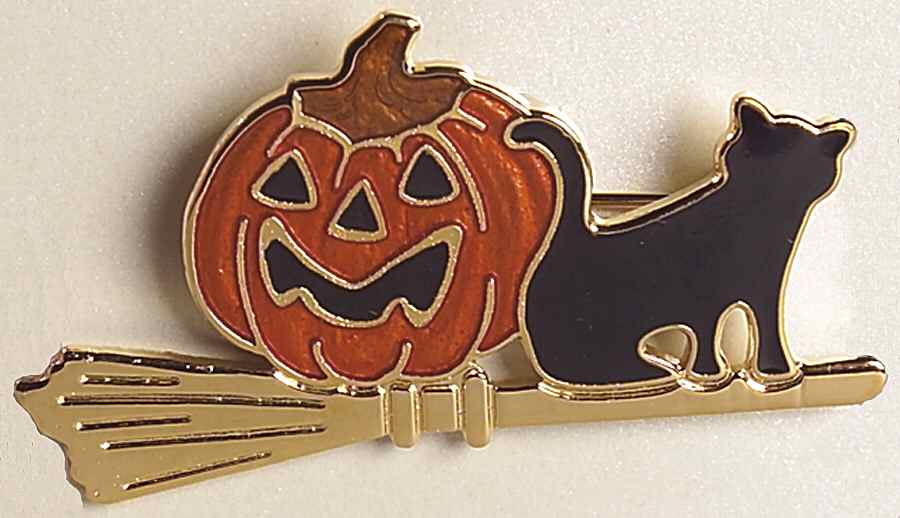 Fine Enamels Jewelry Pumpkin & Cat On Broom - No Box by Fine Enamels-1
