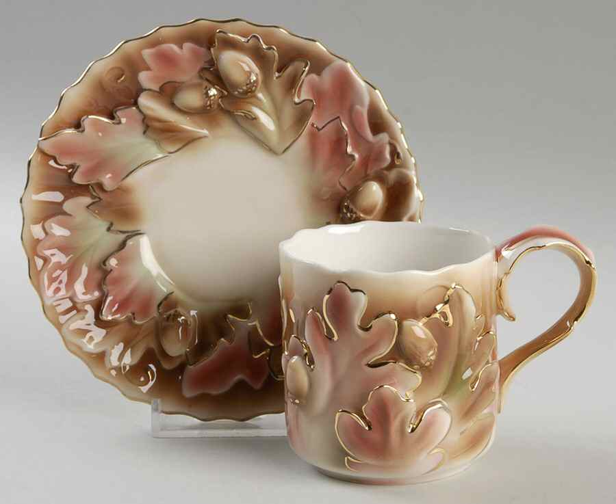 Golden Leaf & Acorn Cup & Saucer Set - No Box by Franz Collection-1